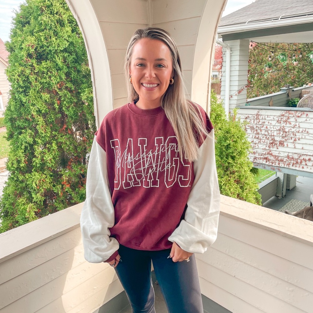 New Mississippi State Bulldog sMaroon & White Colorblock Embroidered Sweatshirt